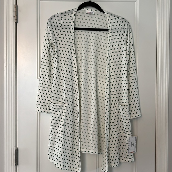 LuLaRoe Caroline cardigan cream and green poke-a-dot. Size XS. New with tags! - Picture 3 of 3